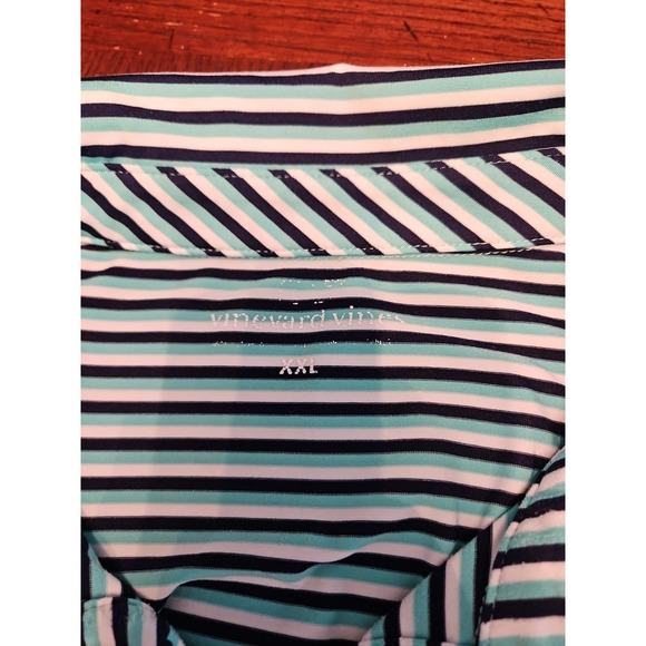 Vineyard Vines Performance‎ *Stain* Polo Golf Shirt Grn/blk/white Stripes (A451) - Picture 4 of 8
